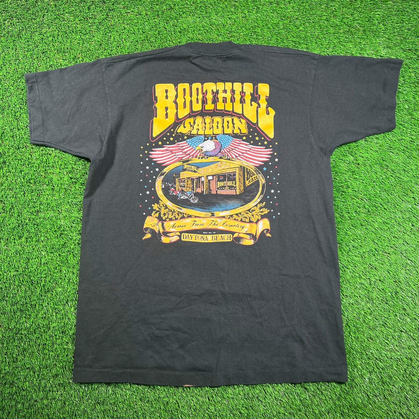 1990s Black Boot Hill Saloon Daytona Beach Florida Pocket Tee Size XL USED v18494
