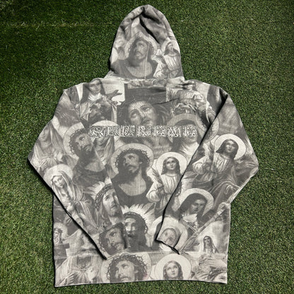 Supreme Jesus and Mary 2018 Grey Hoodie Size Large USED x13521