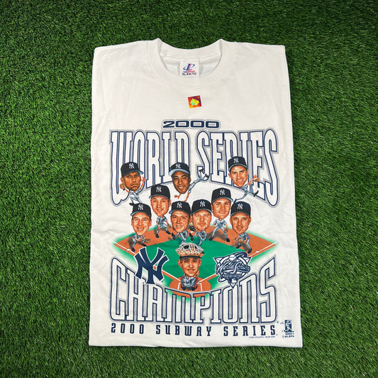 2000 Yankees Subway World Series Caricature Base White Tee Size XL NEW v18530