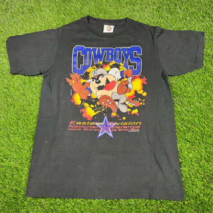 1993 Taz Devil Cowboys Football Black Tee Size Small USED v16948