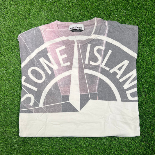 Stone Island Chest Print Logo White Tee Size XXL USED x16708