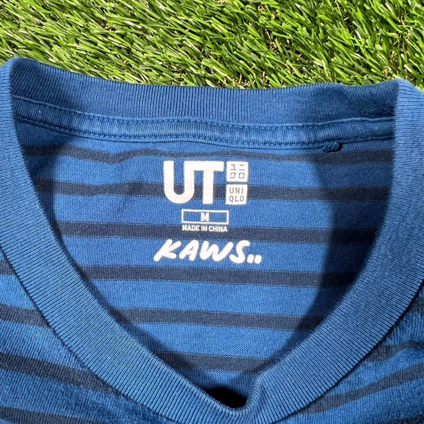 Kaws Uniqlo Blue Stripe Tee Size Medium USED x14796