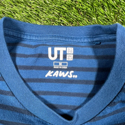 Kaws Uniqlo Blue Stripe Tee Size Medium USED x14796