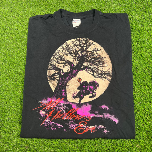 "All Hallow's Eve" Headless Horseman Black Tee Size XL USED v17014
