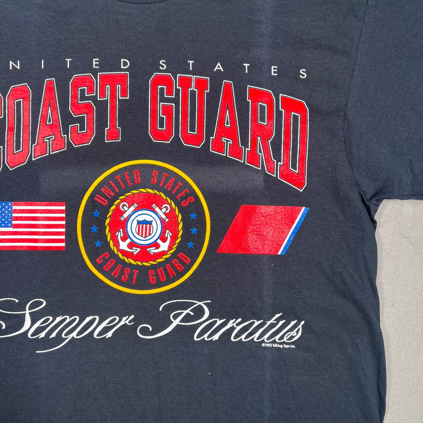 1992 United States Coast Guard Crest Black Tee Size Large USED v19224
