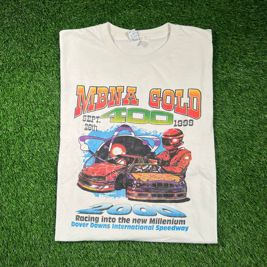 1999 MBNA Gold 400 Racing White Tee Size XL USED v18499