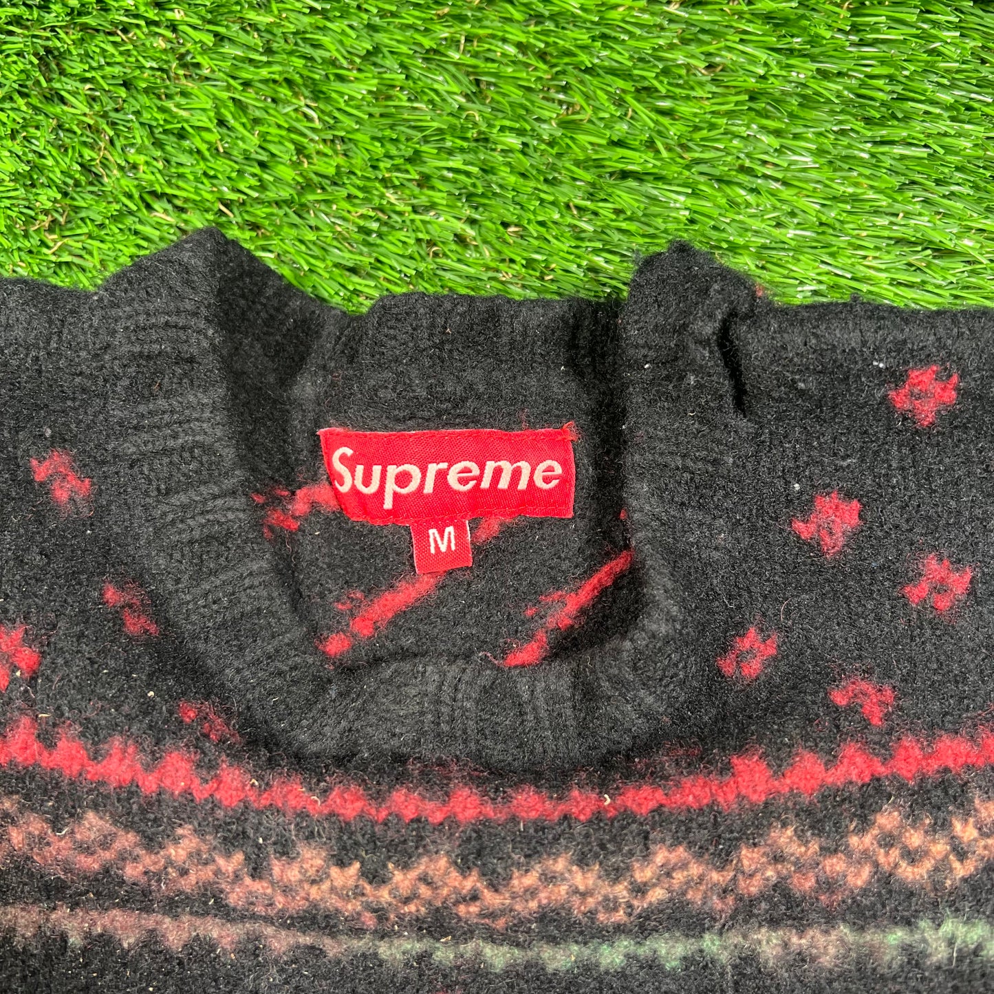 Supreme Black Lion Of Judah Weed Leaf Sweater Size Medium USED x16233