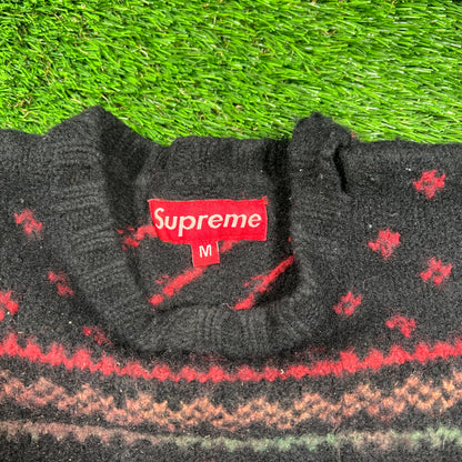 Supreme Black Lion Of Judah Weed Leaf Sweater Size Medium USED x16233