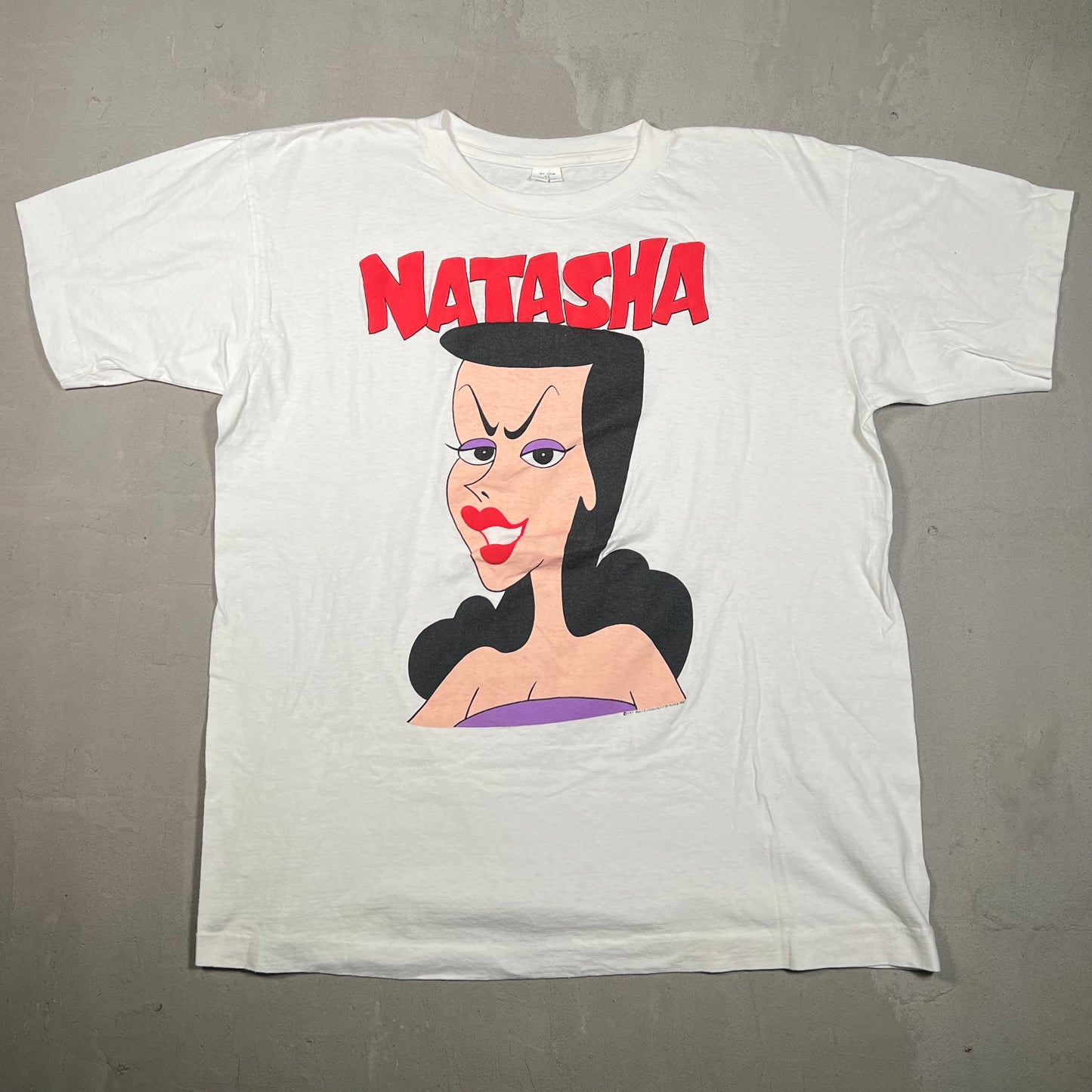 1990 Natasha Fatale Rocky Bullwinckle White Tee Size XL USED v19157