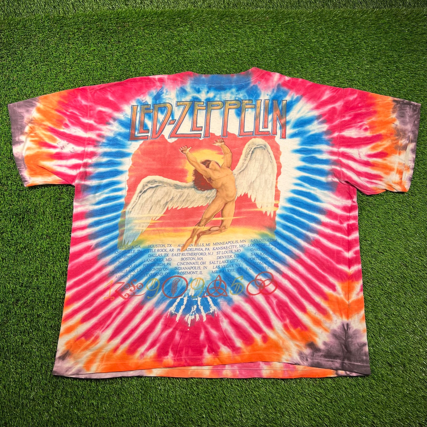 1995 No Quarter Robert Plant Jimmy Page World Tour Tie Dye Tee Size XXL USED v18421