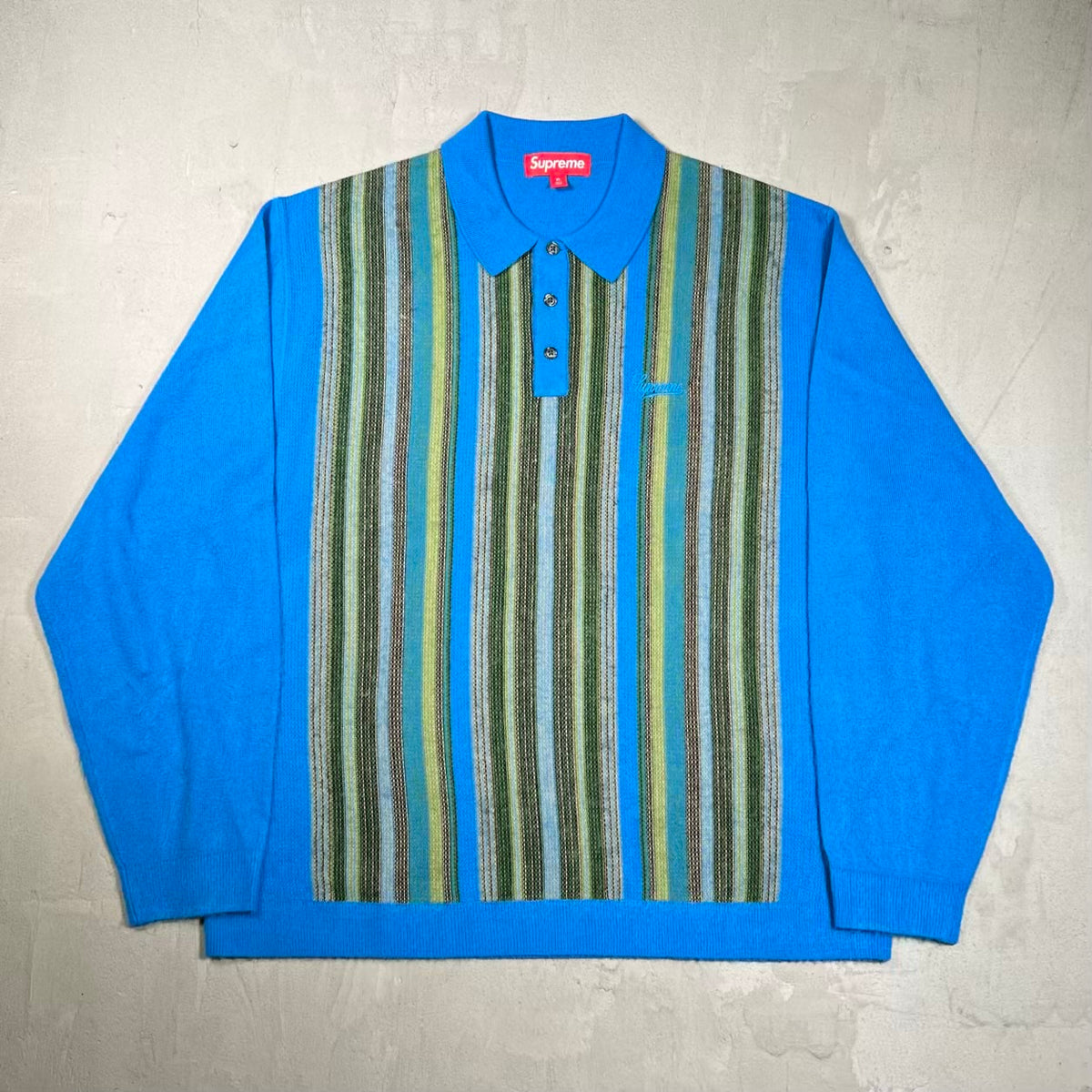 Supreme Multi Stripe Blue Polo Sweater Size XL NEW x18778
