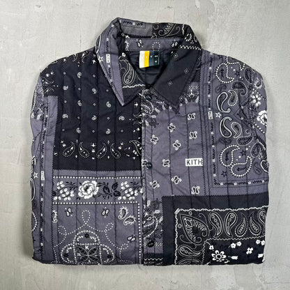Kith Pasiley Carmine Coaches Black Button Up Jacket Size Medium USED x18280