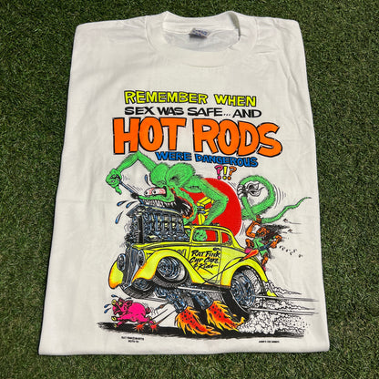 1991 Rat Fink Sex Was Safe Hot Rods White Tee Size XXL NEW v16429