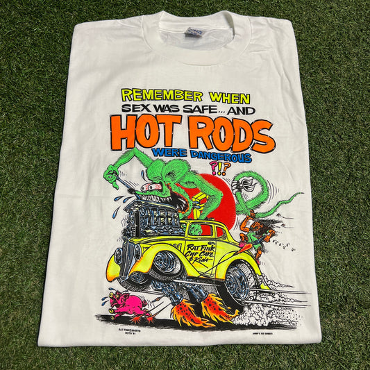 1991 Rat Fink Sex Was Safe Hot Rods White Tee Size XXL NEW v16429
