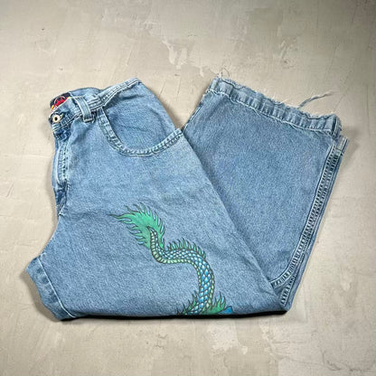 Y2K JNCO Jeans Blue Denim Dragon Jeans Size 36 USED v20061