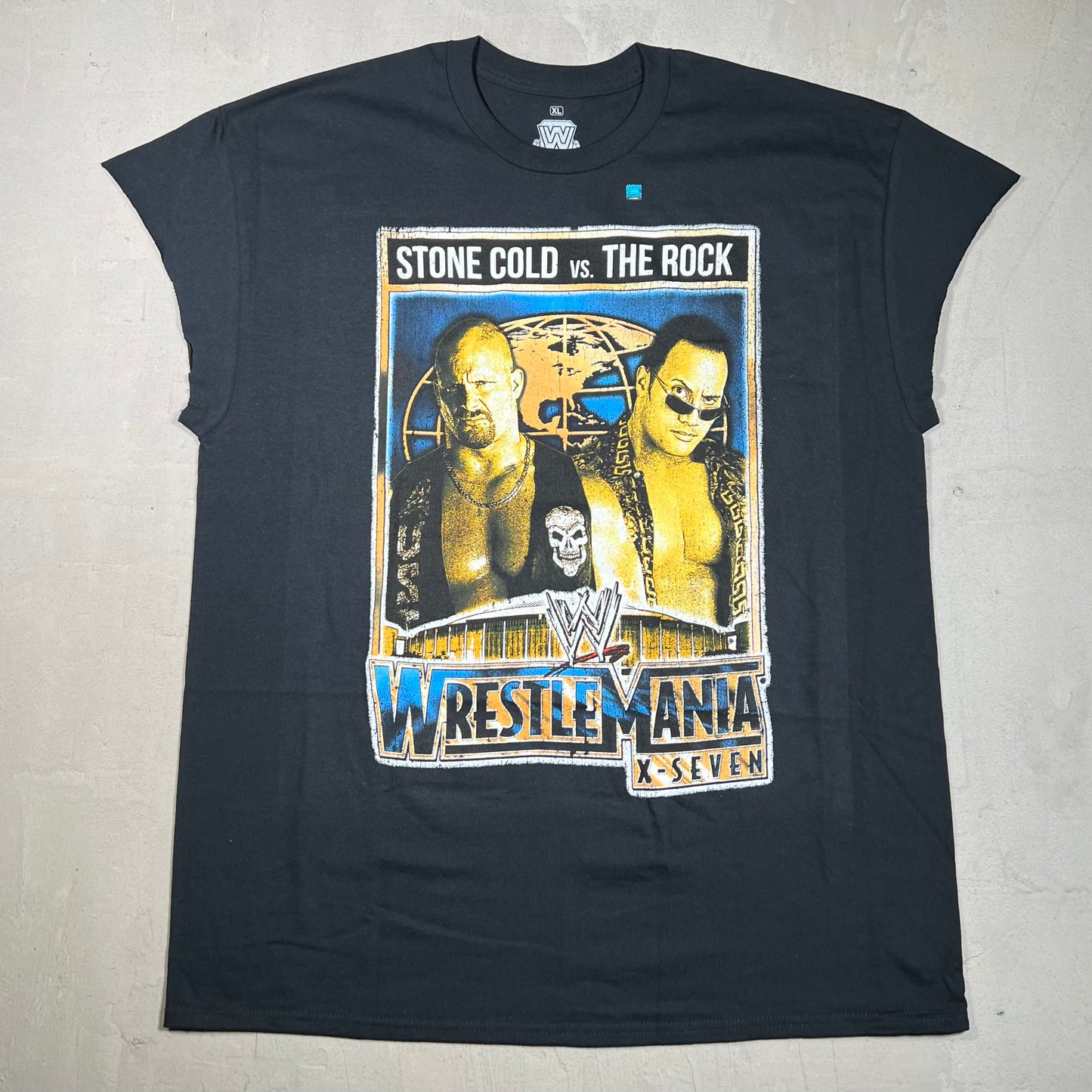 WWE Stone Cold The Rock Wrestle Mania Black Sleeveless Size XL NEW v19329