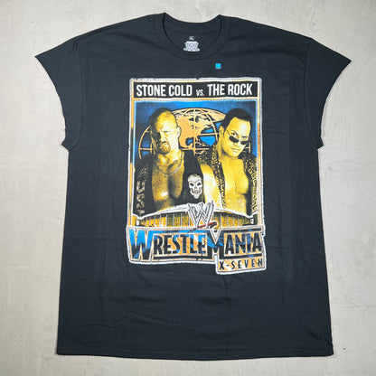 WWE Stone Cold The Rock Wrestle Mania Black Sleeveless Size XL NEW v19329