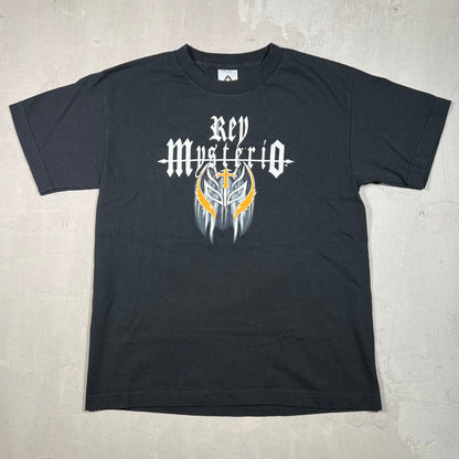 2004 WWE Rey Mysterio Luchador Mask Black Tee Size XS USED v19144