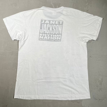 1990 Janet Jackson Rhythm Nation World Tour White Tee Size XL USED v20105