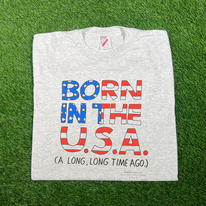 1990s "Born in the USA" Grey Humor Tee Size Large USED v17606
