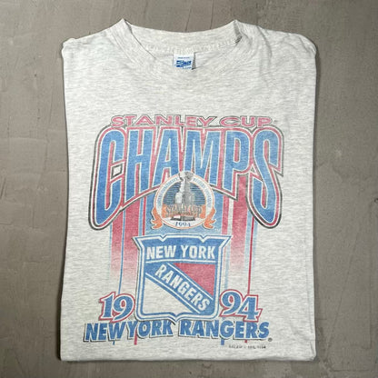 1994 New York Rangers Stanley Cup Light Grey Tee Size Large USED v20245