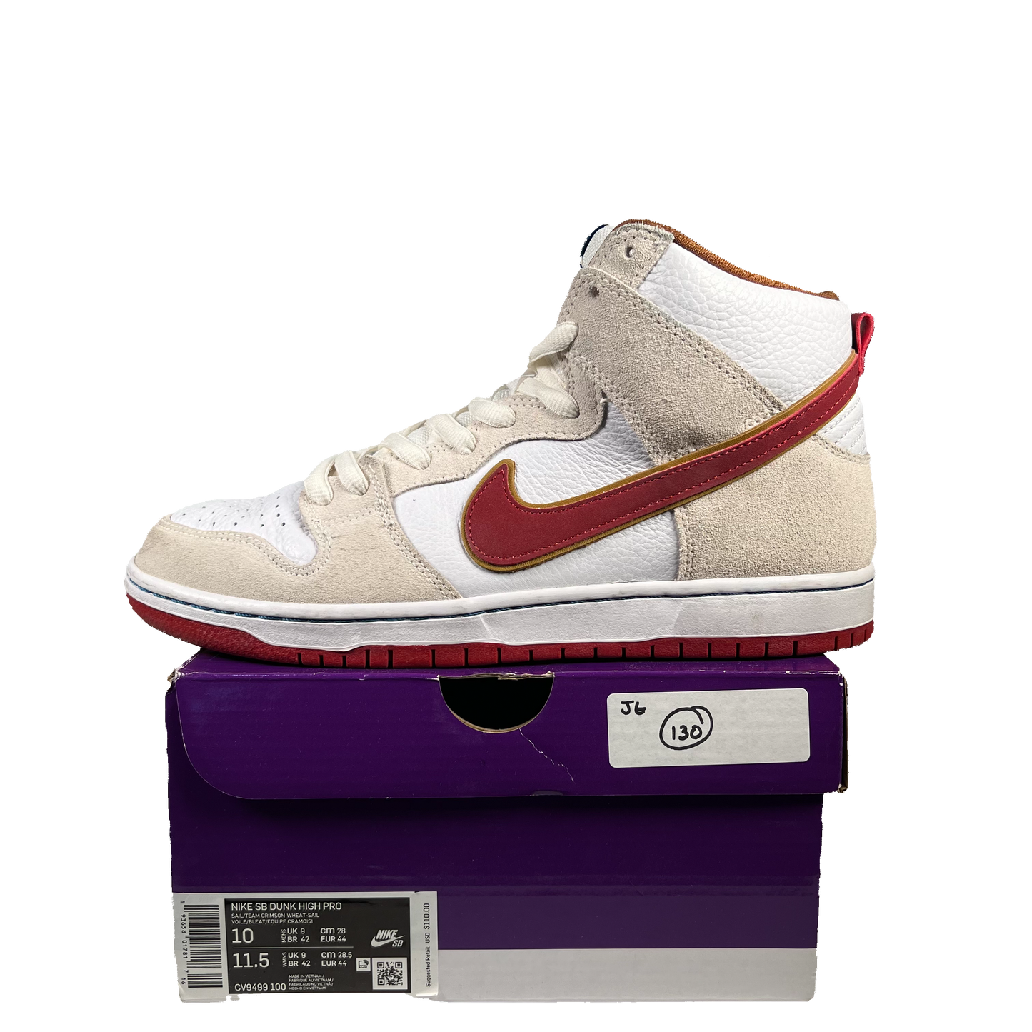 Nike SB Dunk High Sail Bright Crimson (2020) Size 10 USED s20214