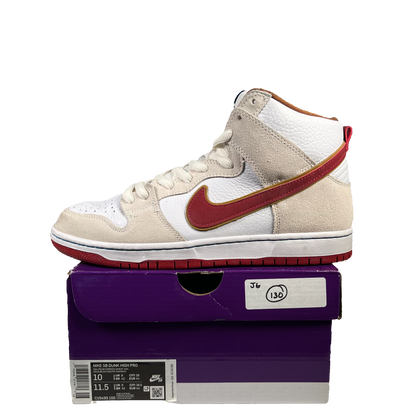 Nike SB Dunk High Sail Bright Crimson (2020) Size 10 USED s20214