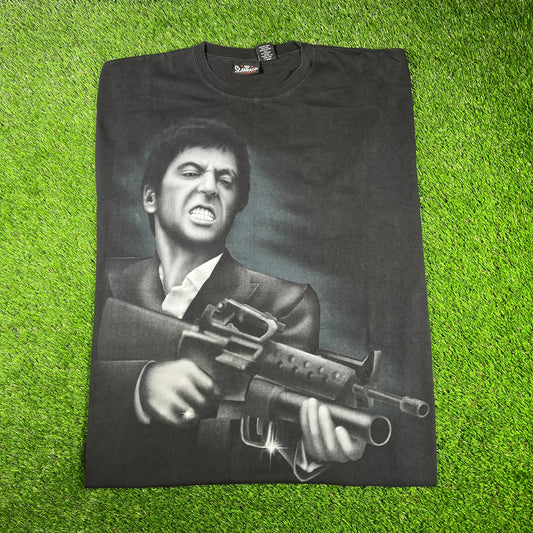 Y2K Scarface Tony Shooting Black Tee Size XXL USED v16755