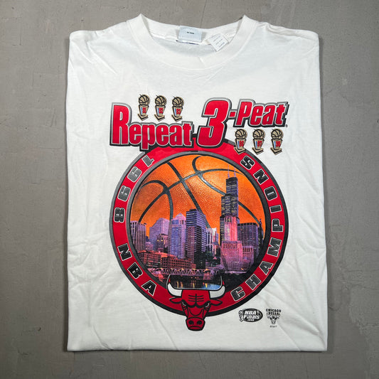 1998 Bulls 3 Peat Finals Basketball White Tee Size XL USED v14955