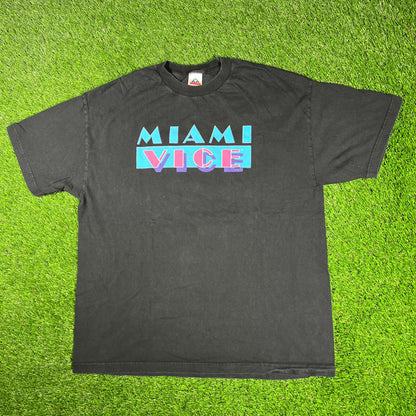 Y2K Miami Vice Promo Black Tee Size XL USED v17119