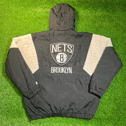 1990s Brooklyn Nets Black Starter Jacket Size XL USED v18848