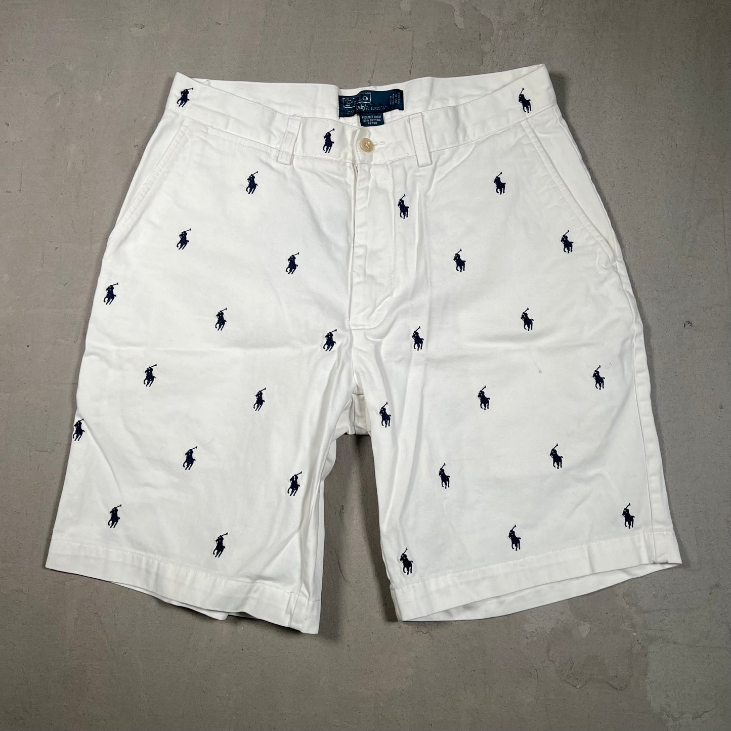 Y2K Polo Ralph Lauren White Horse Logo Shorts Size 32 USED v19201