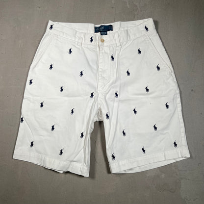 Y2K Polo Ralph Lauren White Horse Logo Shorts Size 32 USED v19201