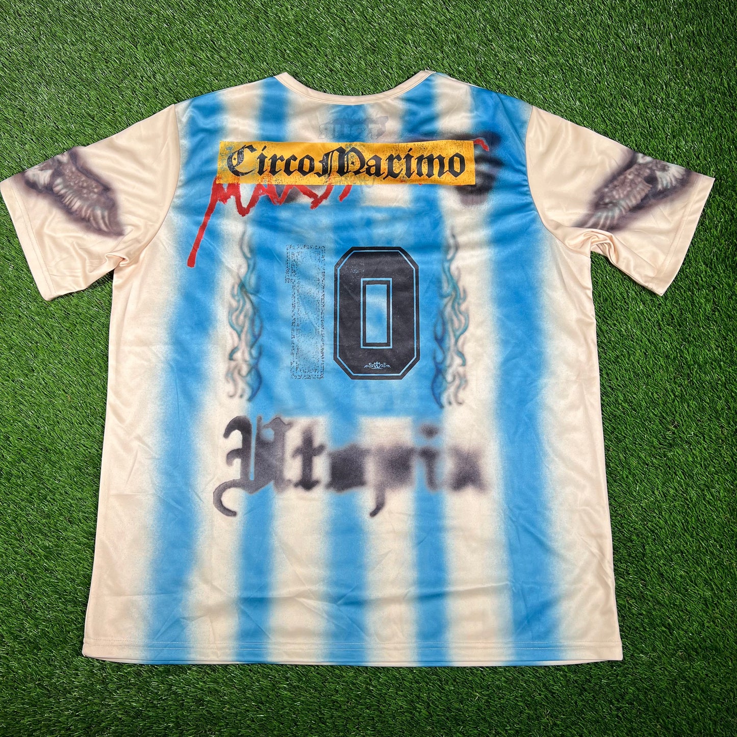 Travis Scott Utopia "Topia" Yellow/Blue Soccer Jersey Size XXL USED x15418