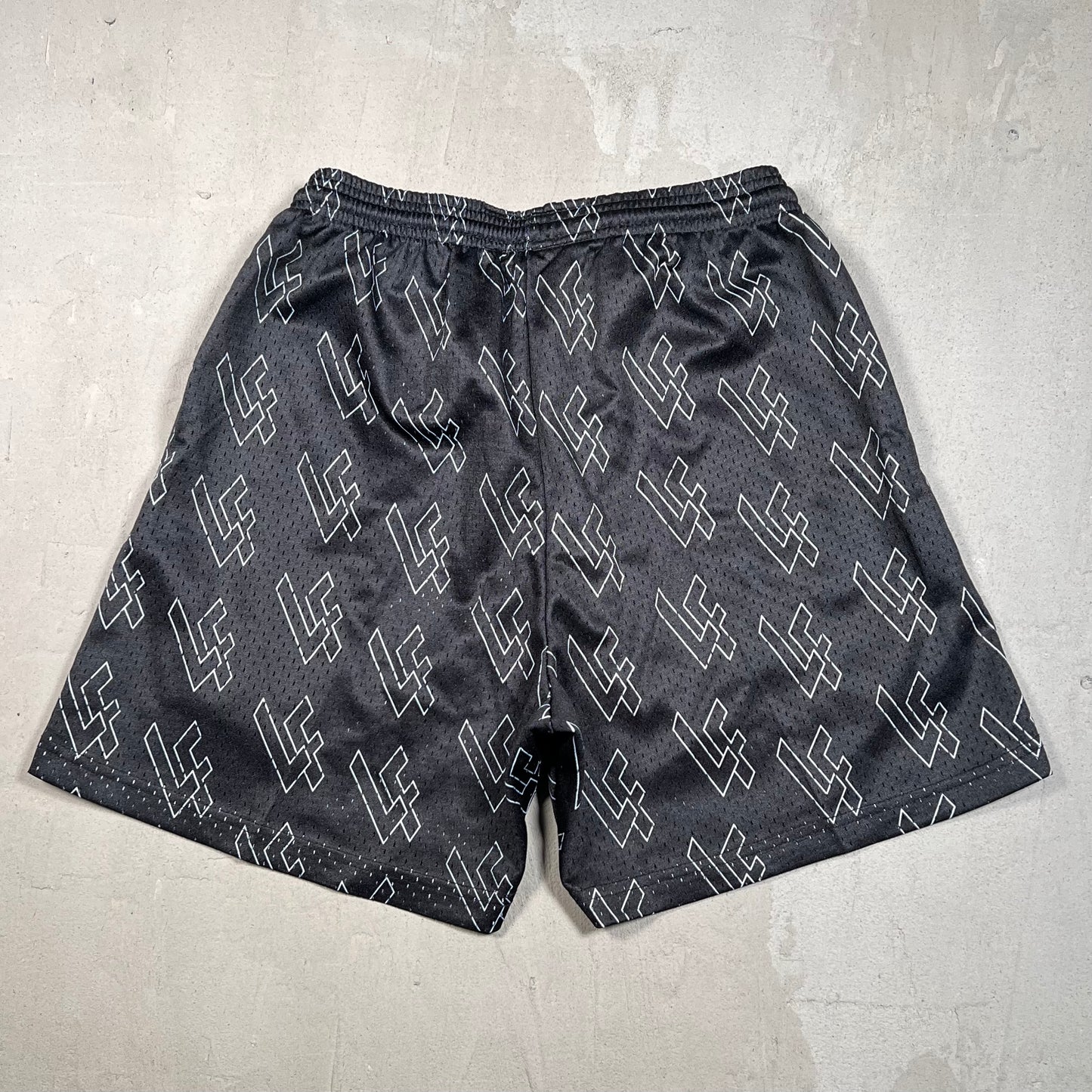 Lost Files Mesh Shorts Black Repeat Logo AOP Size Small USED v19422