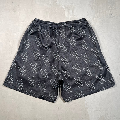 Lost Files Mesh Shorts Black Repeat Logo AOP Size Small USED v19422