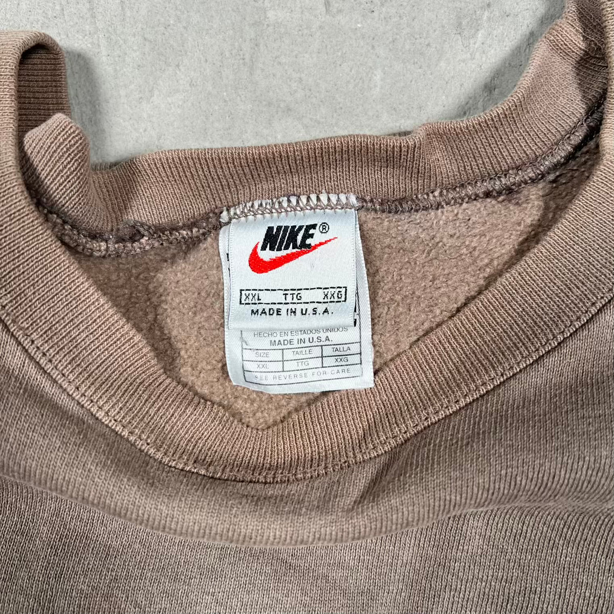 1990s Nike Washed Brown Crewneck Size XXL USED v20198