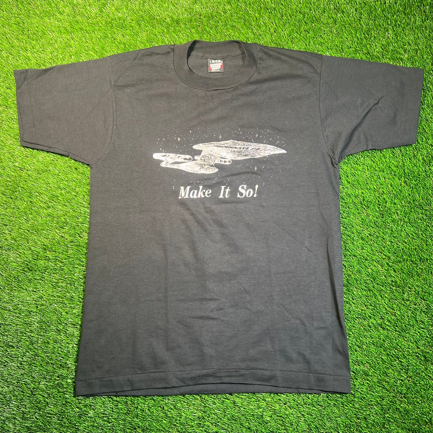 1990s Star Trek "Make it So!" Black Tee Size Large USED v18841