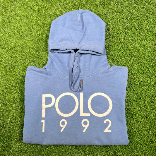 Polo Ralph Lauren Polo 1992 Classic Logo Blue Hoodie Size Small USED v17234