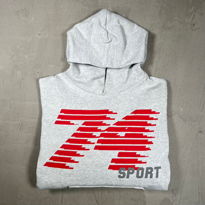 74 Is War Sport Logo Grey Hoodie Size Medium USED x18973