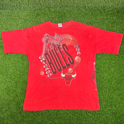 1990s Chicago Bulls Aerial Assault Salem Tag Red Tee Size XL USED v16741