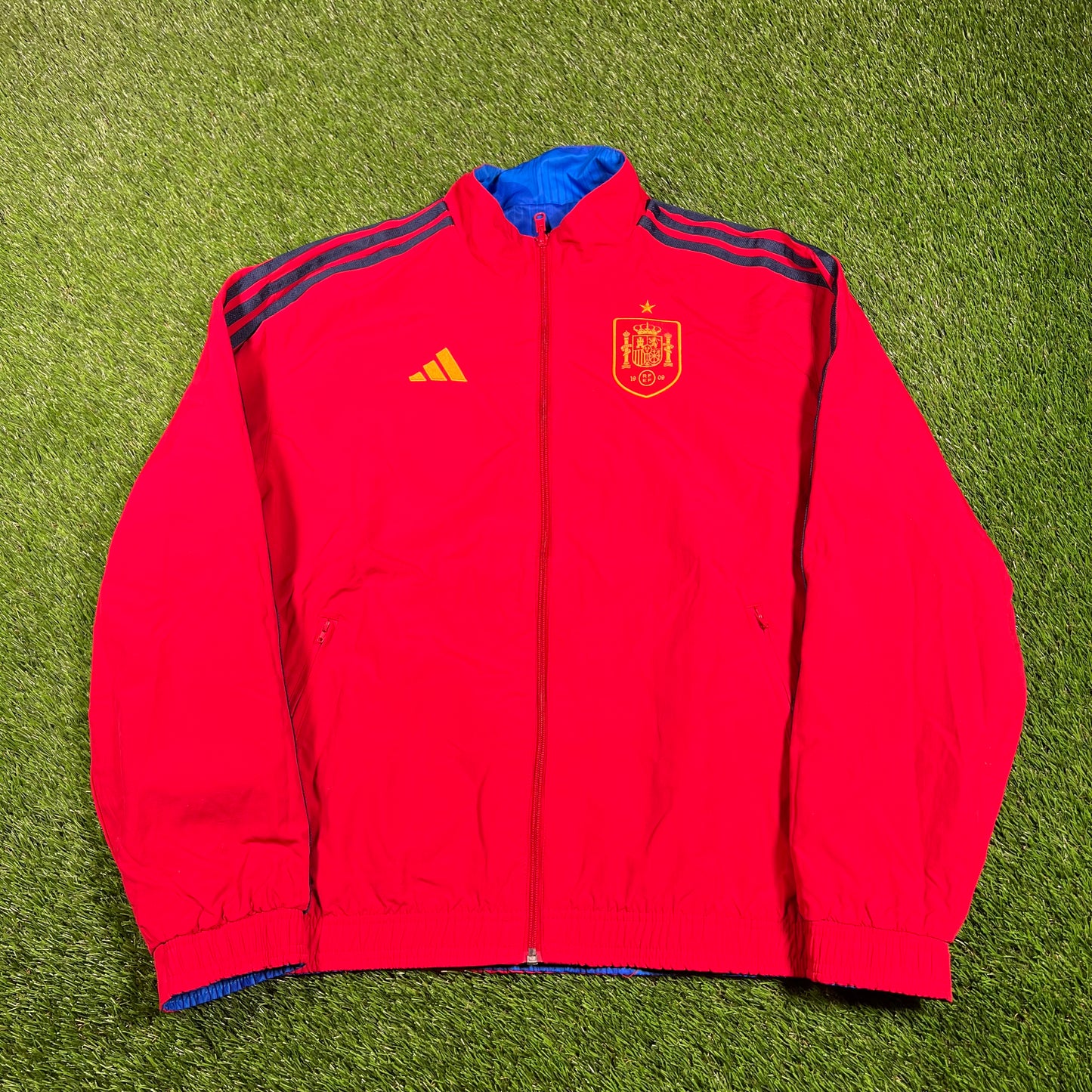 Adidas Spain 2023 Reversible Anthem Blue/Red Jacket Size Large USED v17968