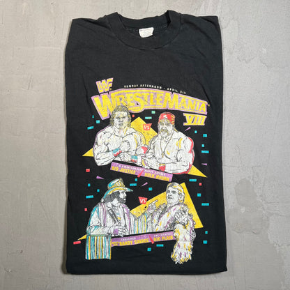 1992 WWF Wrestlemania VIII Black Tee Size Large USED v19562