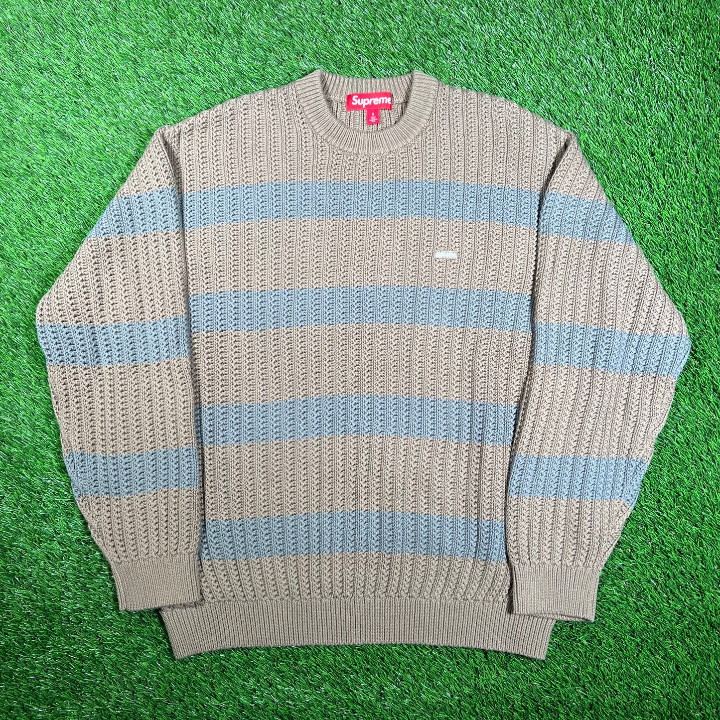 Supreme Loose Gauge Stripe Small Box Sweater Khaki (2025) Size Small NEW x15648