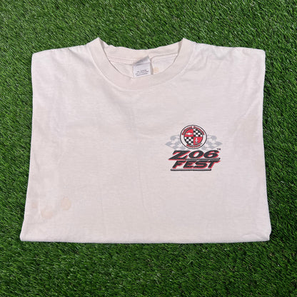 2009 Z06 Fest Racing Car White Tee Size Large USED v17887