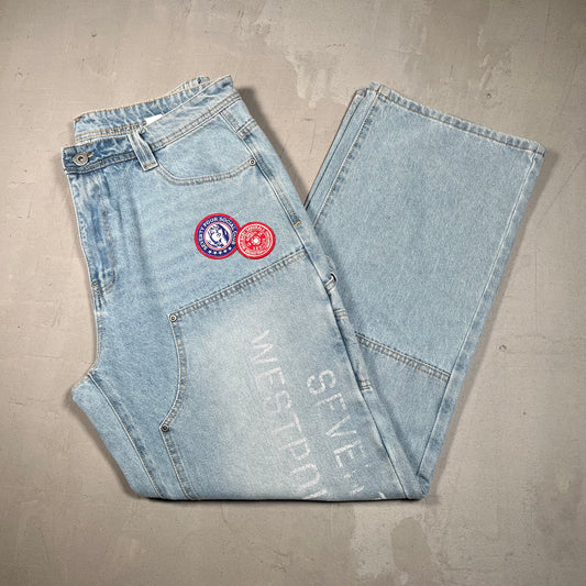 74 Is War Patch Double Knee Denim Size 36x32 USED x17125