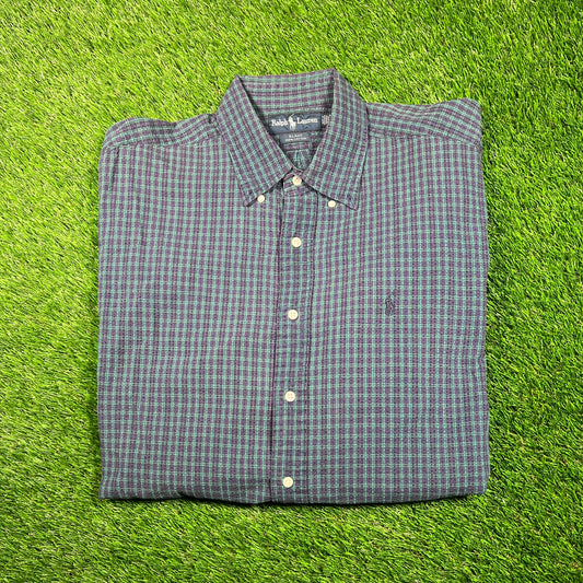 Ralph Lauren Blue/Green Plaid Button Up Shirt Size Large USED v18697