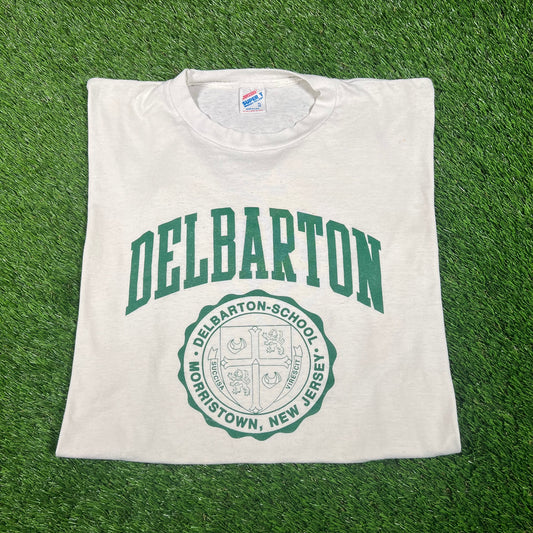 1980s Delbarton School White Tee Size XL USED v17634