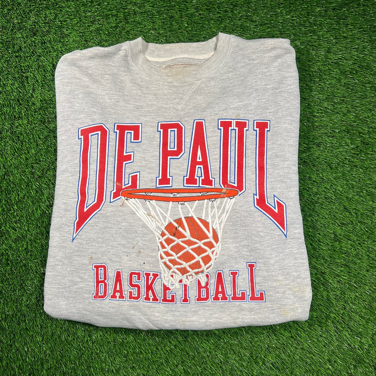 1990s Depaul University Basketball Grey Crewneck Size Large USED v18249