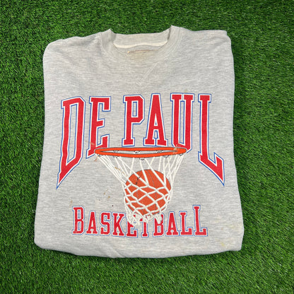 1990s Depaul University Basketball Grey Crewneck Size Large USED v18249